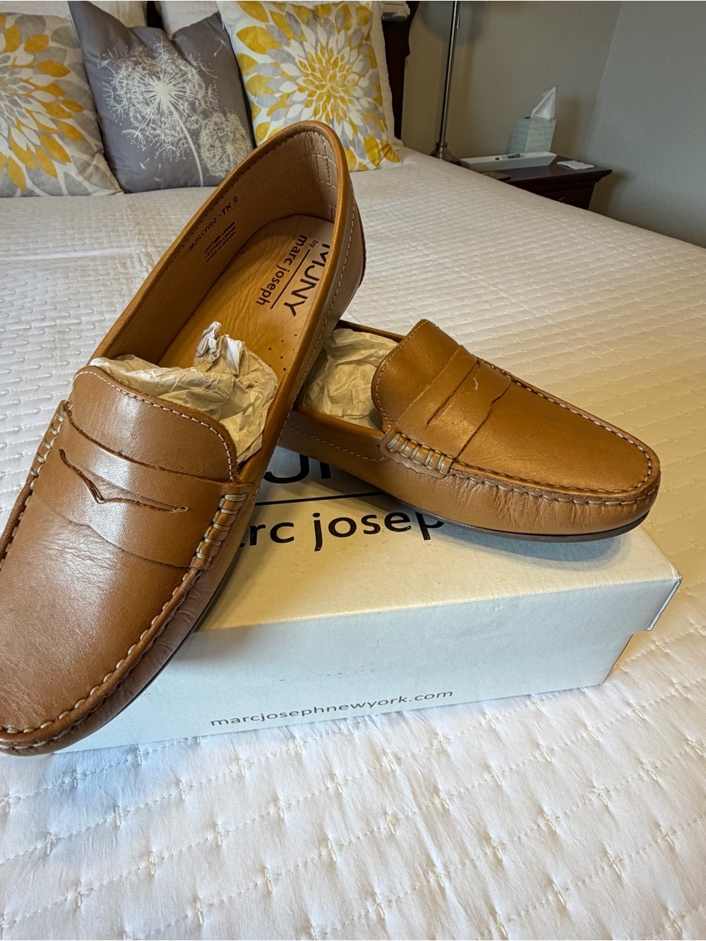 Marc Joseph Naples Tan Leather Penny Loafers women’s